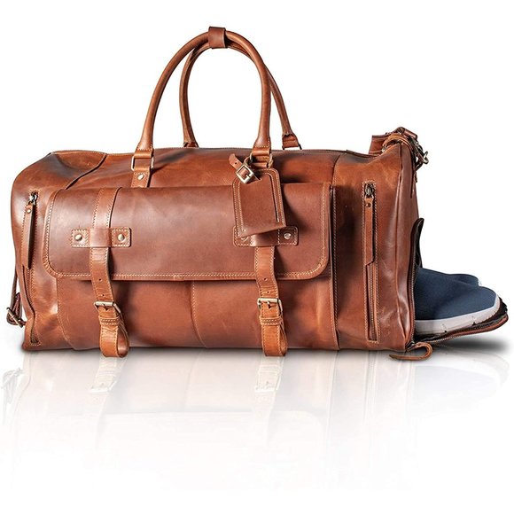 Full Grain Leather Travel Duffel Bag Overnight Weekend Leather Bags Sports Gym - Picture 2 of 7